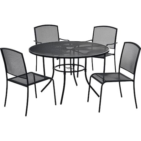 Global Industrial Mesh Table and Chair Set, 48in Round, 4 Armchairs, Black 695971